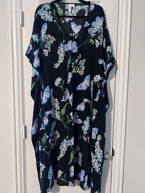 Black Floral & Butterfly Kimono Caftan